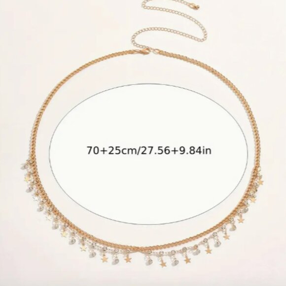 Gold Star Rhinestone Chain Waist Body Jewelry - Picture 7 of 7